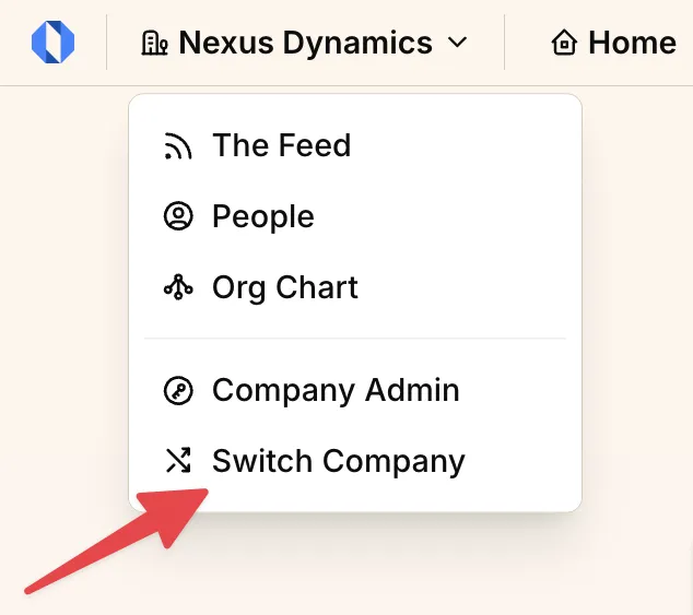 Screenshot: Company menu option to switch companies